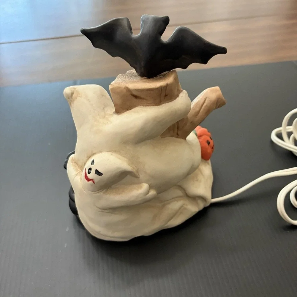 Vintage Halloween Tree Porcelain Night Light Pumpkin Skull Crow Works